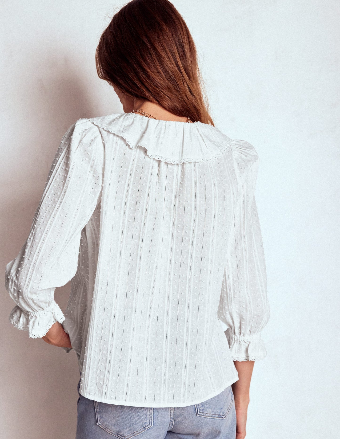 Ruffle V-Neck Blouse-White