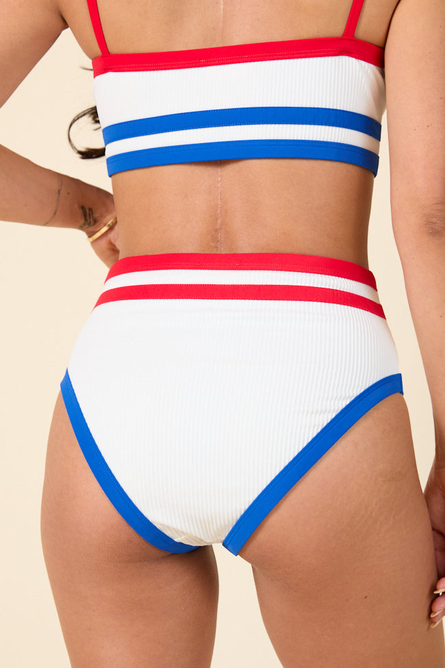 Red White And You White Ribbed High Waisted Bikini Bottoms FINAL SALE