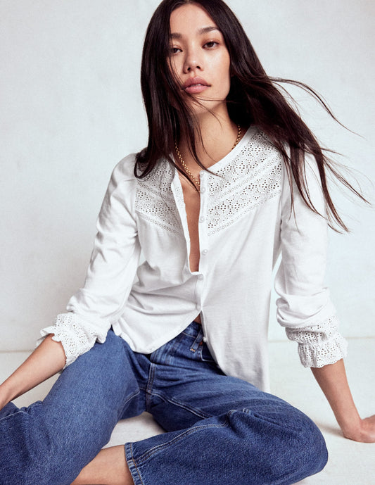 Pippa Broderie Jersey Shirt-White