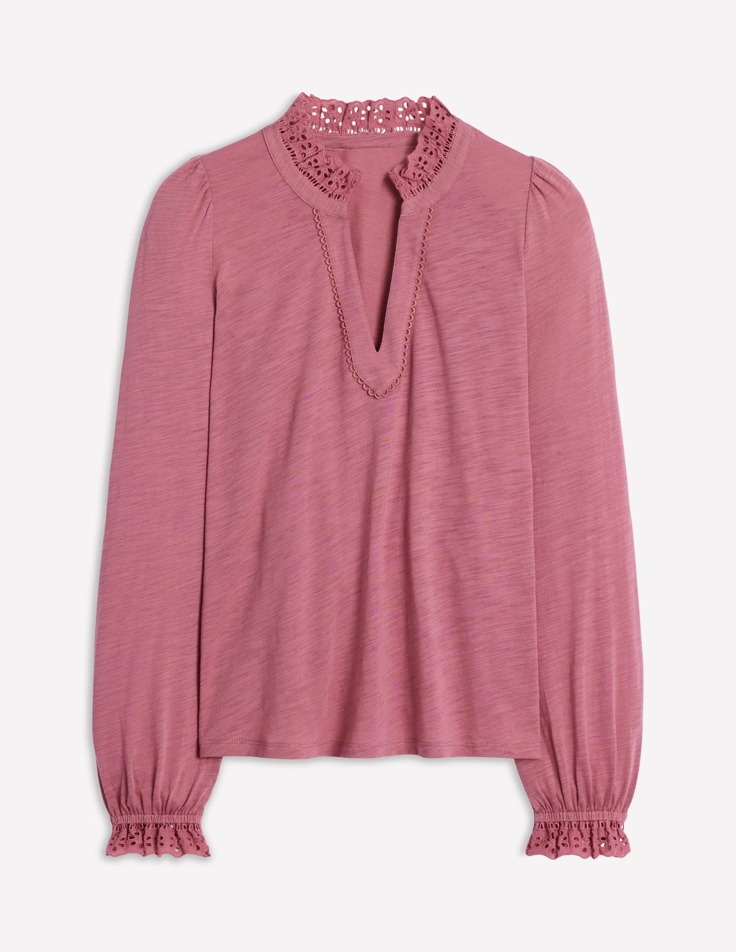 Aria Broderie Notch Neck Top-Pink Heather
