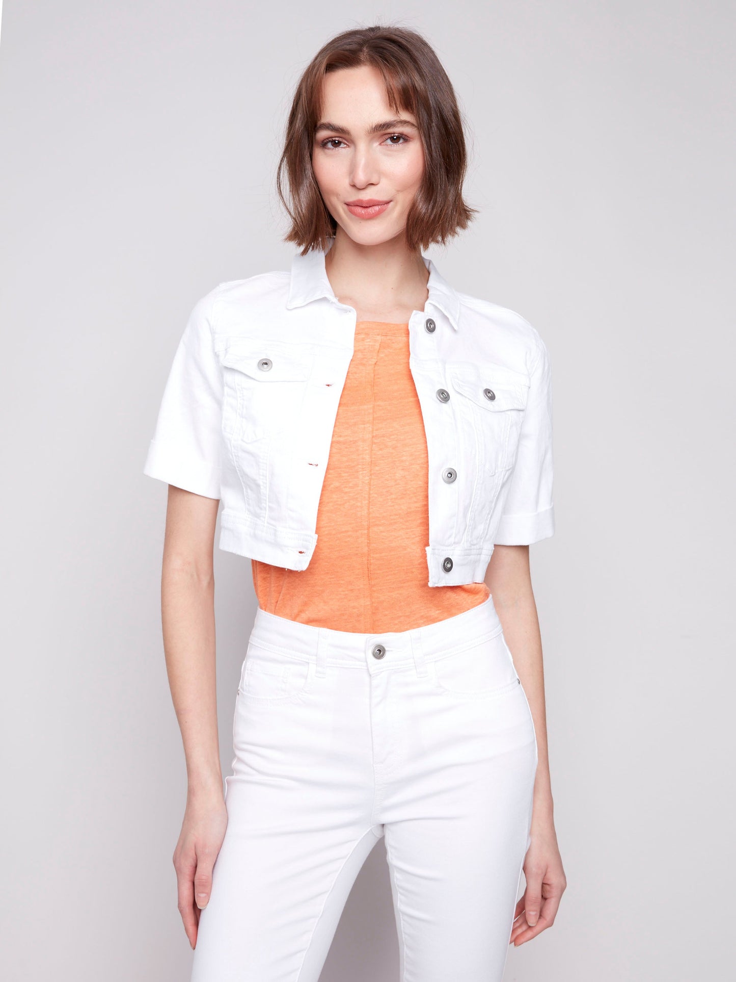 Cropped Denim Jacket - White