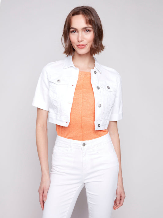 Cropped Denim Jacket - White